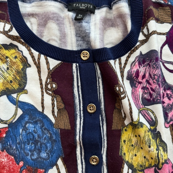 TALBOTS women's Cardigan sweater gold buttons size 3X plus Hats Teapots - Picture 3 of 3